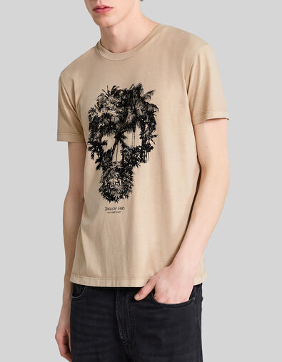 Zandkleurig T-shirt opdruk doodshoofd-palmen Heren - IKKS