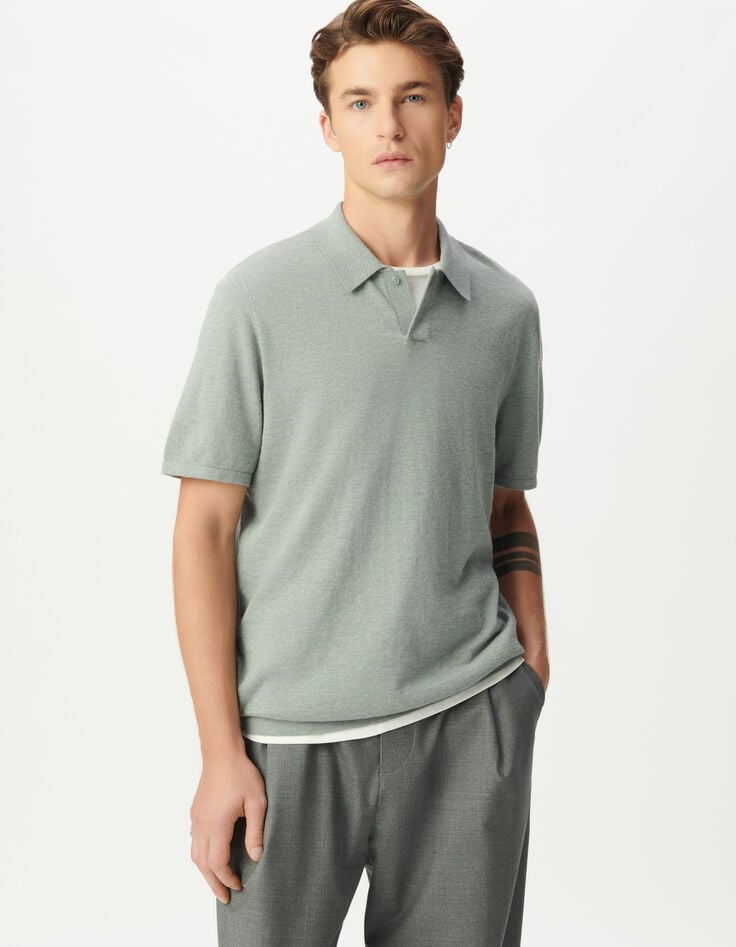 Polo bleu gris en tricot flammé Homme-2 Polo bleu gris en tricot flammé Homme-2