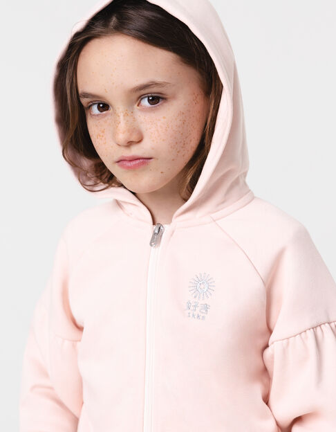 Cardigan rose zippé brodé à capuche fille - IKKS