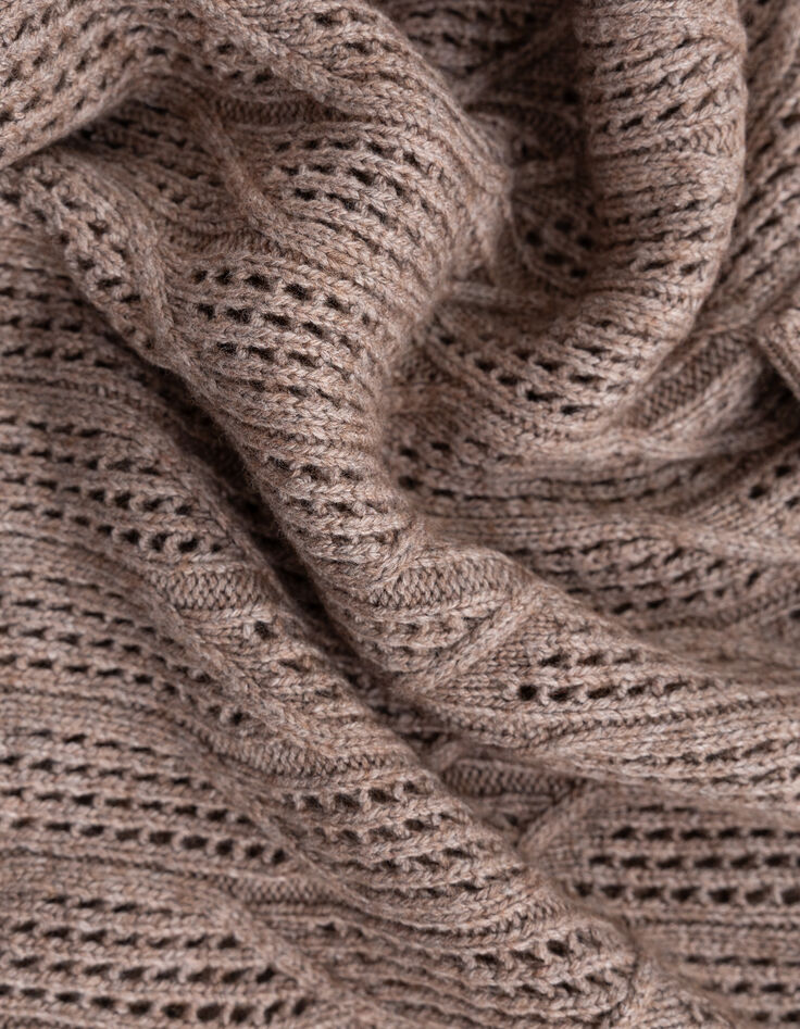 Beiger Damen-Strickpulli Lochmuster-6