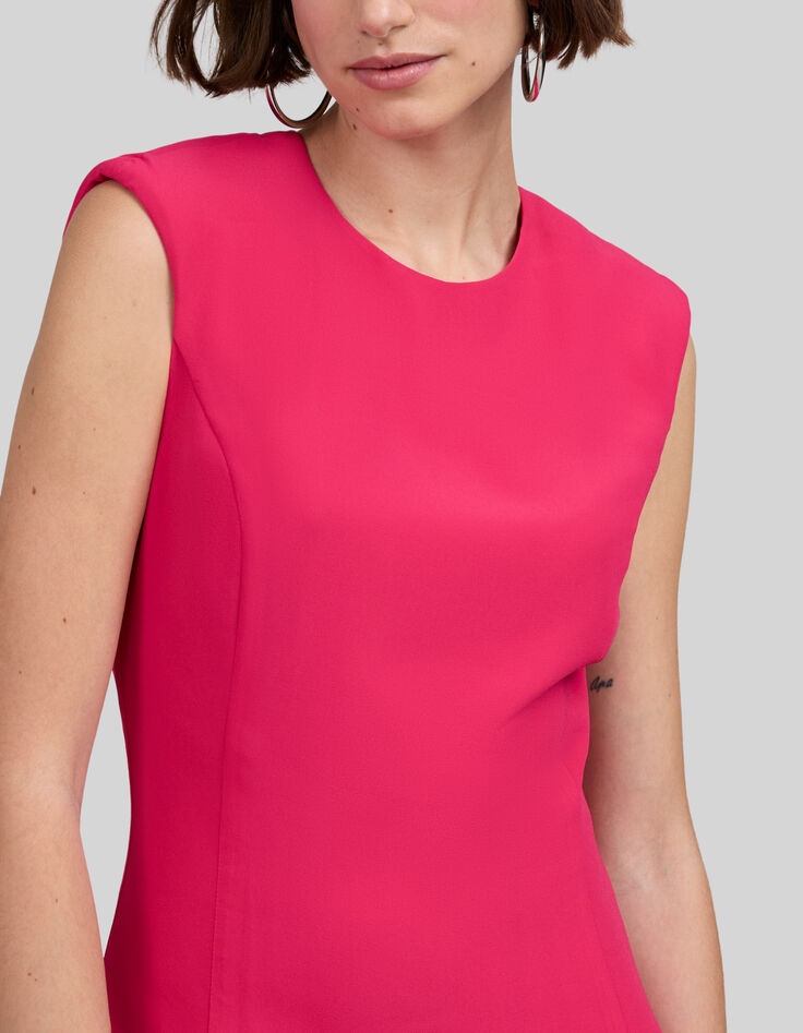 Langes hot pink Recycling-Damenkleid mit Schulterpolstern-3