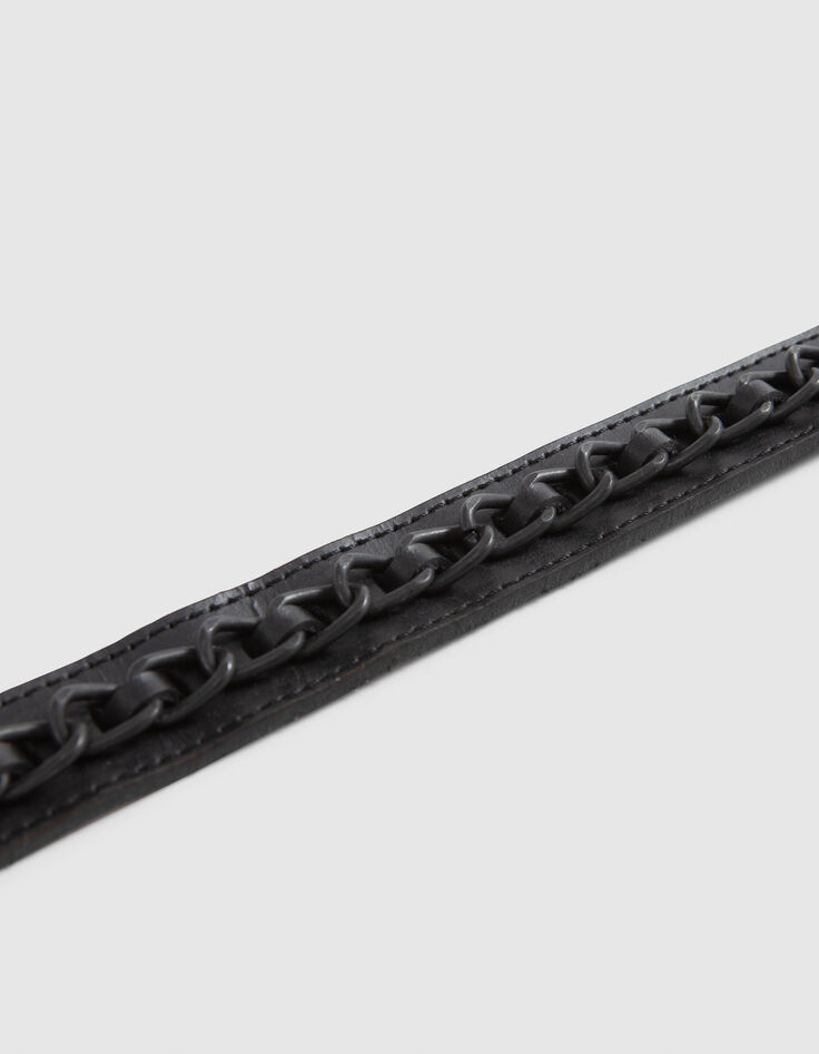 Cintur&oacute;n de cuero negro con THE 1. cadena. Mujer-2