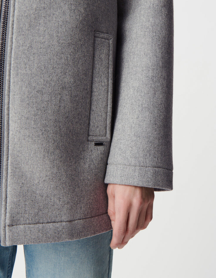 Grauer Mantel mit Kapuze aus Flanellwolle für Damen-5