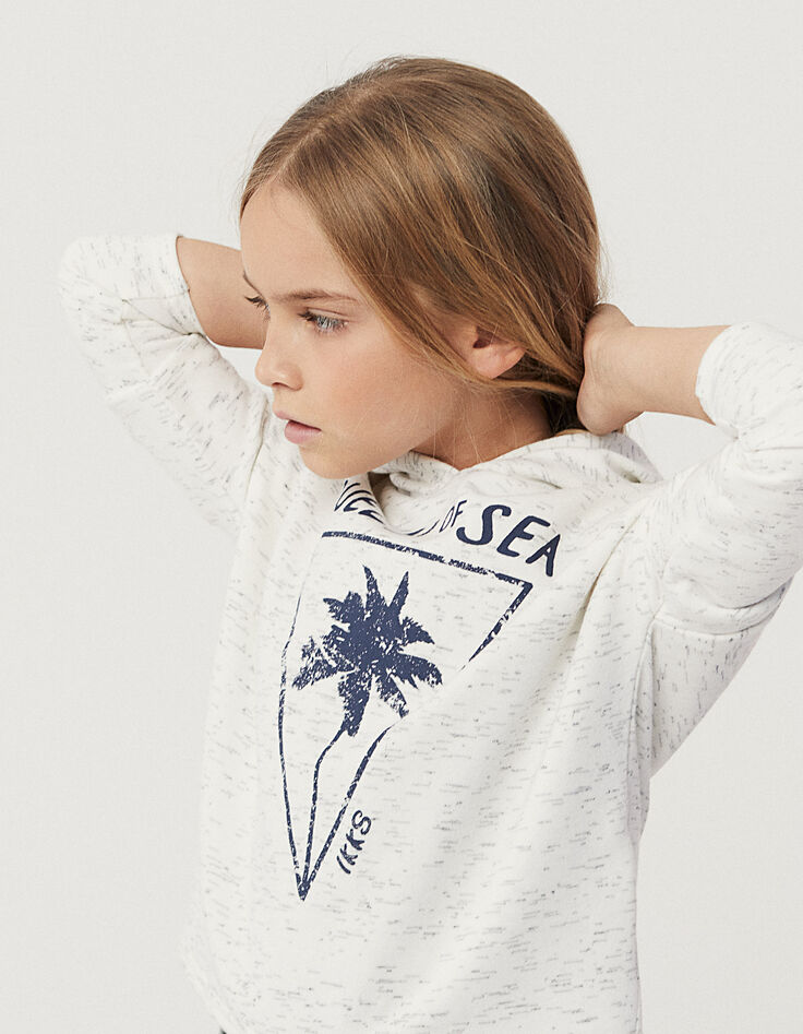Gebroken witte sweater met kap en navy print meisjes-1