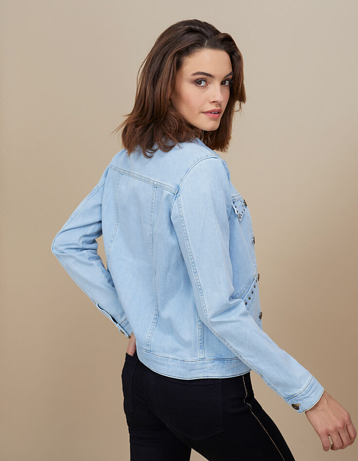 I.Code bleach denim studded jacket-3