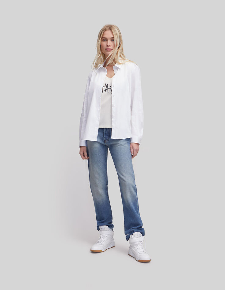 Cremewei&szlig;es Damen-T-Shirt mit gesticktem Schriftzug-1