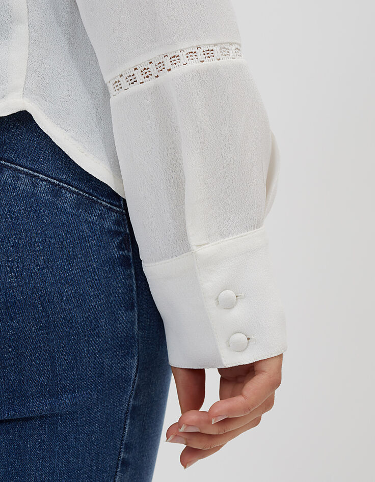 Chemise blanc cassé à bandes dentelle I.Code-2