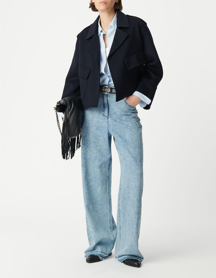 Manteau court marine en laine sans fermeture Femme-1