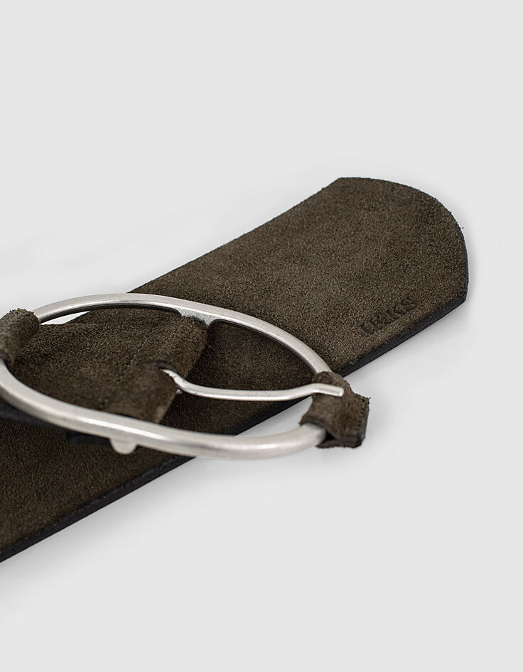 Ceinture large en cuir kaki effet daim femme-2