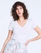 Women’s white skull embroidery linen T-shirt-2
