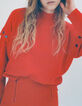 Pull tangerine tricot décor pressions manches Femme-5
