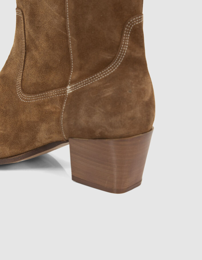 Women’s cognac suede cowboy-style boots - IKKS