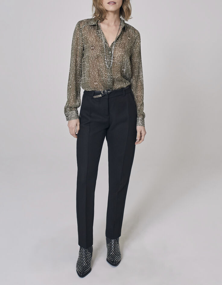 Women’s khaki decorative print voile shirt-2