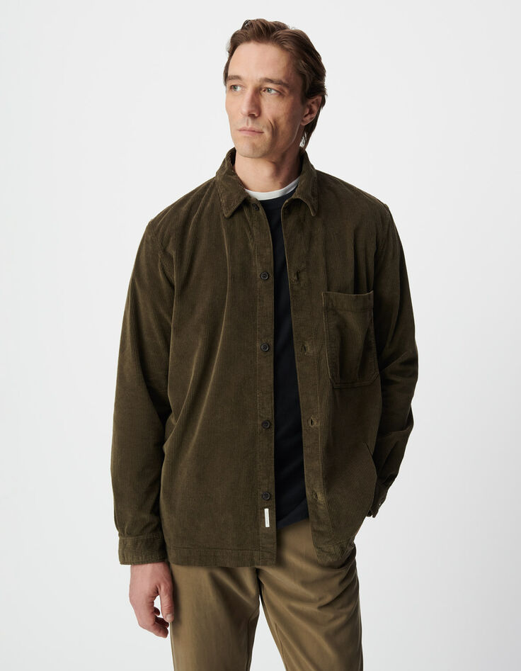Surchemise kaki velours c&ocirc;tel&eacute; maxi poche Homme-3