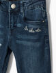 Jean skinny bleu, décors broderies et patchs fille-5