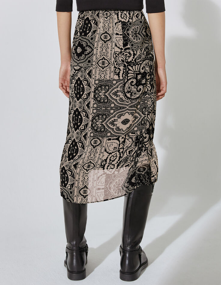 Women’s scarf-print asymmetric skirt with voile ruffle-3