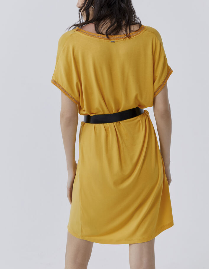 Gele jurk in twee materialen met ribboorden Dames - IKKS