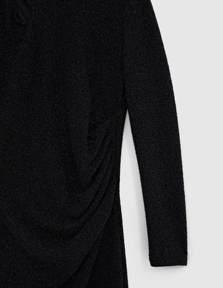 Pure Edition-Robe noire maille lurex col asymétrique Femme-7