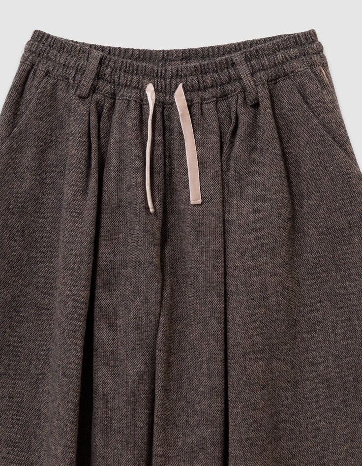 Weite Braune Mädchenhose melierter Flanell-4 Weite Braune Mädchenhose melierter Flanell-4