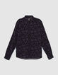 Men’s black LENZING™ ECOVERO™ SLIM shirt with dark purple flower motif-11