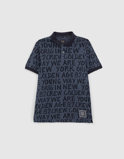 Boys’ slate polo shirt with all-over lettering - IKKS