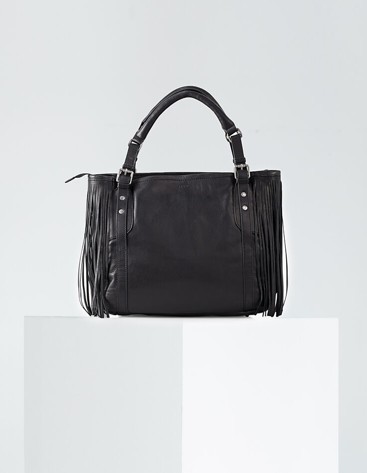 Women’s The Artist black leather bag + fringes -2