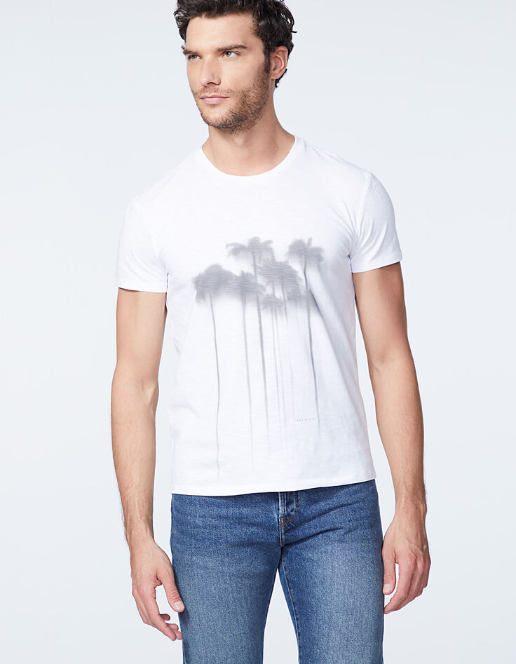 Tee-shirt blanc visuel palmiers flous Homme-1 Tee-shirt blanc visuel palmiers flous Homme-1