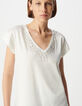 Women's white V-neck tee-shirt with jewel design-4