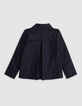Marineblauer kurzer Mädchen-Trenchcoat mit Glitzer-4