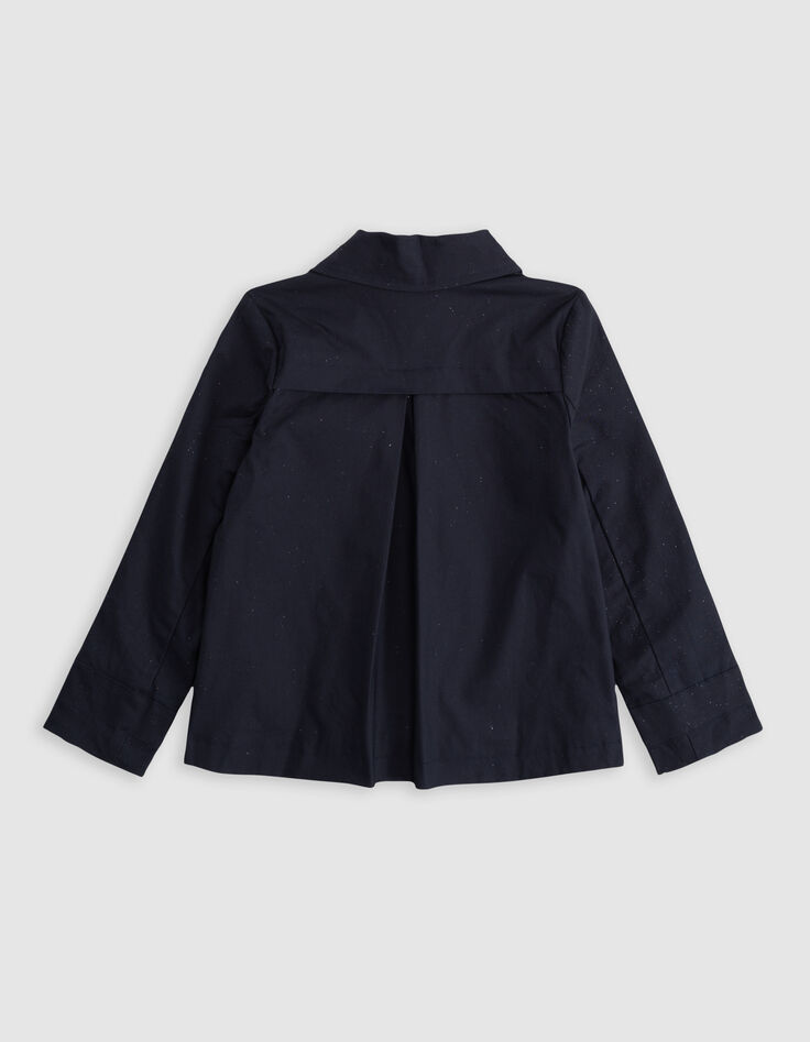 Marineblauer kurzer Mädchen-Trenchcoat mit Glitzer-4