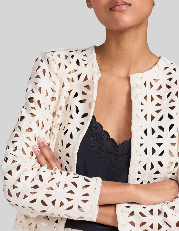 Women’s ecru macramé graphic jacket-4 Women’s ecru macramé graphic jacket-4