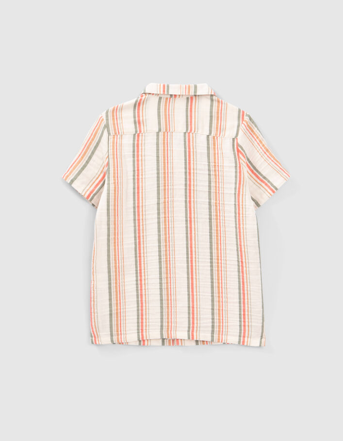 Cremeweißes Jungenhemd mit Streifen in Khaki und Orange - IKKS