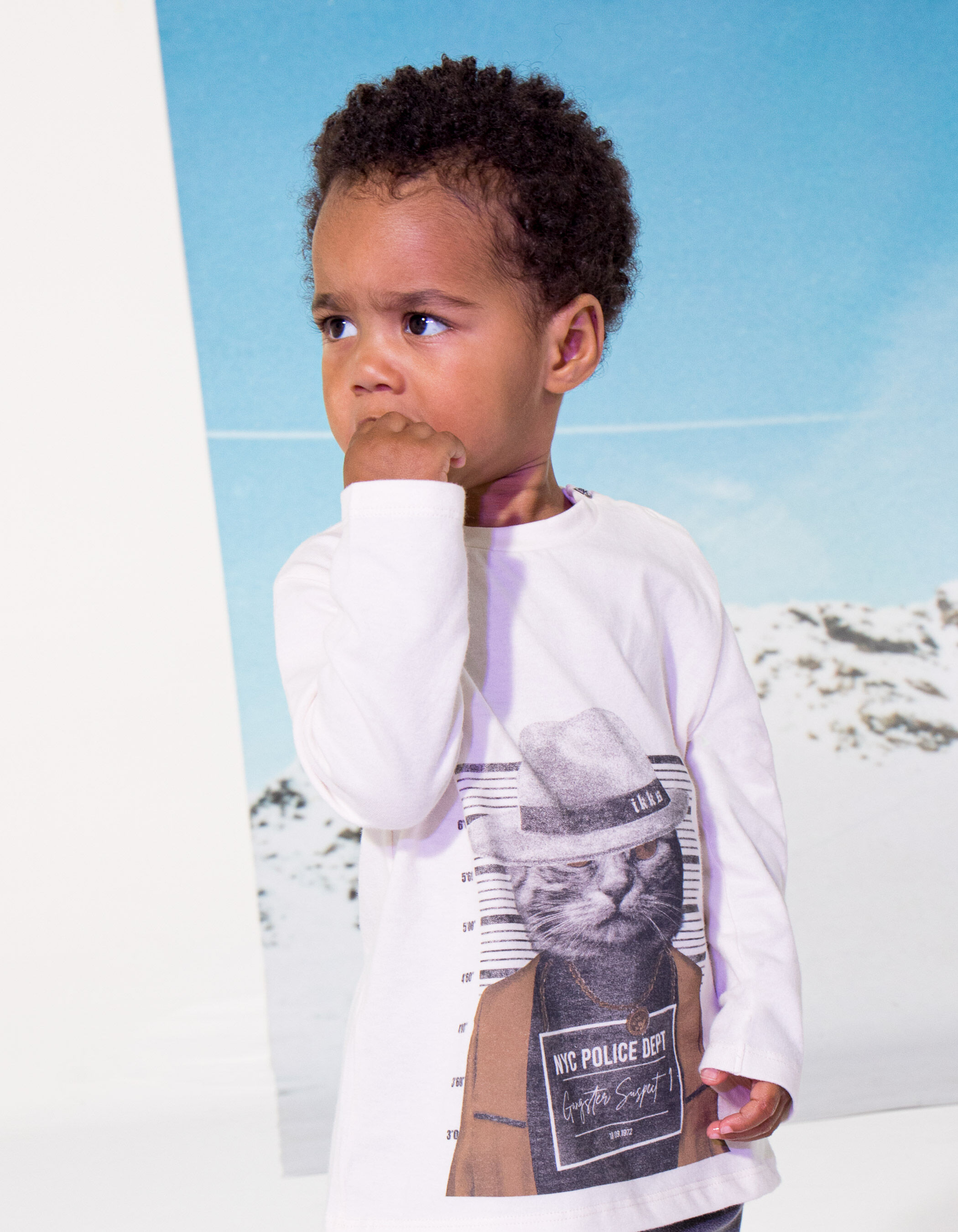Baby boys ecru cat gangster organic cotton T shirt