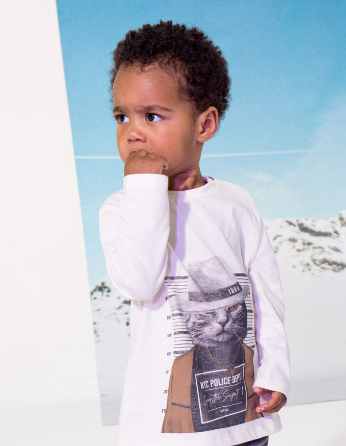 T-shirt écru coton bio visuel chat-gangster bébé garçon-7