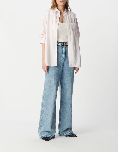 Chemise &agrave; rayures rose coton bio oversize Femme - IKKS