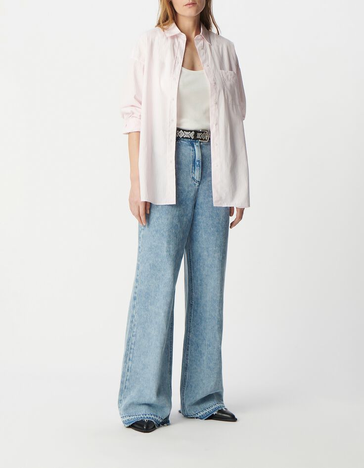Chemise &agrave; rayures rose coton bio oversize Femme-1