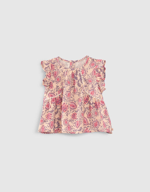 Roze blouse kasjmier bloemenprint EcoVero™ babymeisjes - IKKS