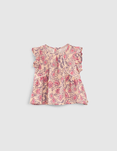 Roze blouse kasjmier bloemenprint EcoVero™ babymeisjes - IKKS