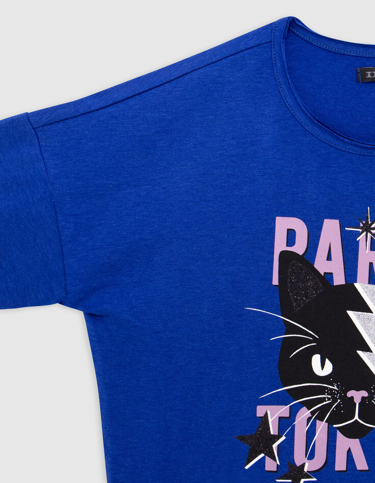 Camiseta azul gato rayo niña-6