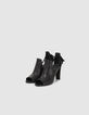 Sandales à talon en cuir noir décor pompons Femme-5