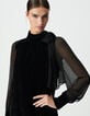 Robe bi-matière noire velours froissé et voile Femme-5