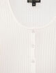 Girls&rsquo; ecru top ribbed knit top with press studs-3
