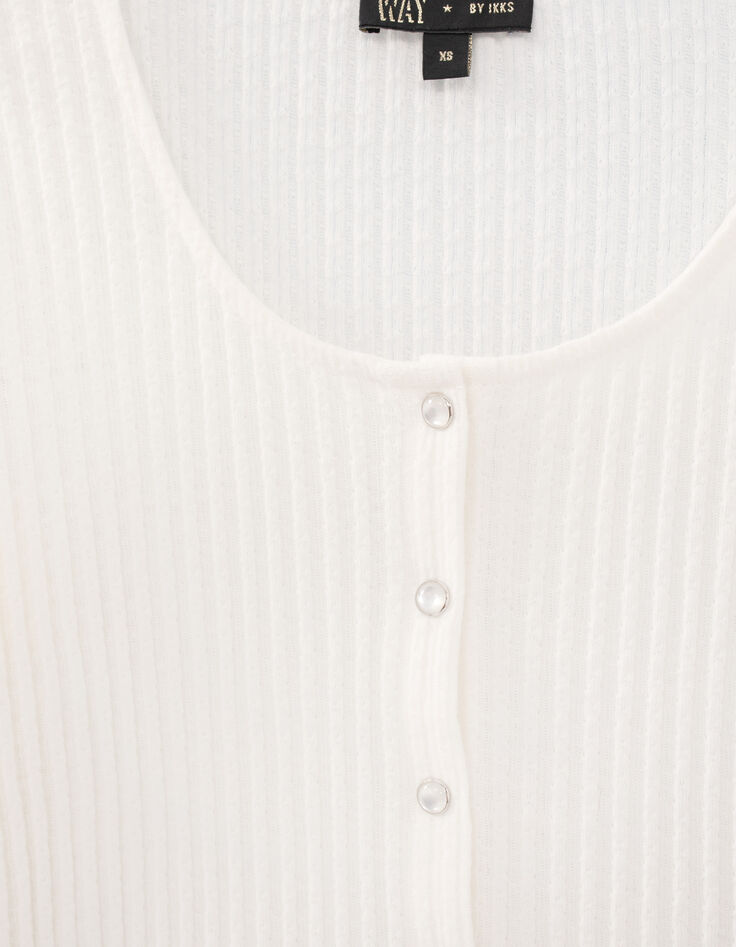 Girls&rsquo; ecru top ribbed knit top with press studs-3