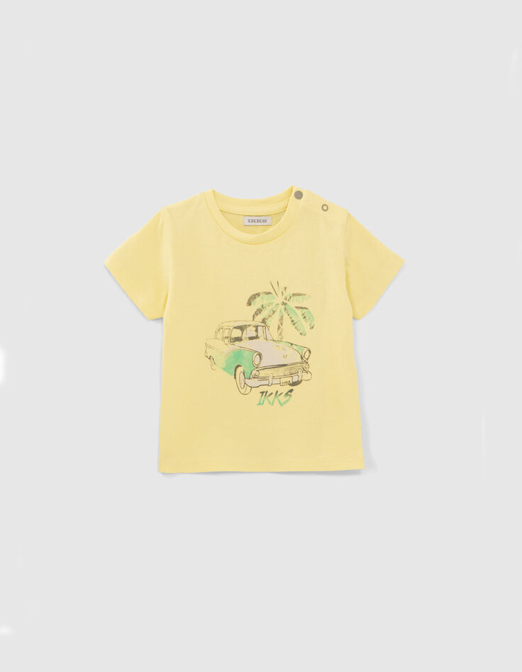 Baby boys’ yellow T-shirt with Cuban car image-1