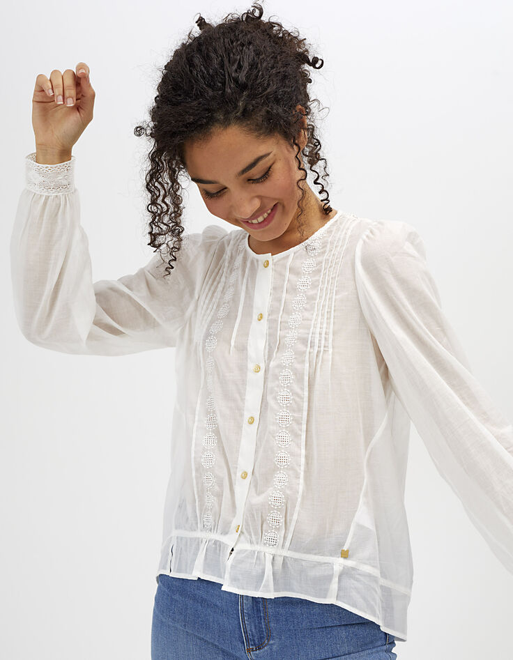 Cremeweiße Bluse mit Stickerei I.Code-1