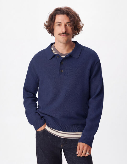 Herenpolo met knoopsluiting in marineblauw - IKKS