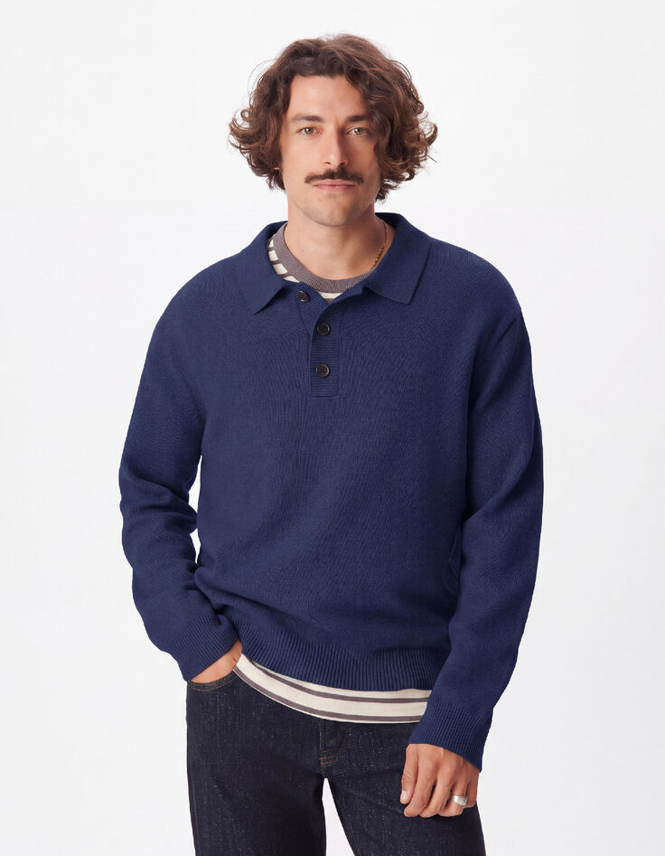 Herenpolo met knoopsluiting in marineblauw-1