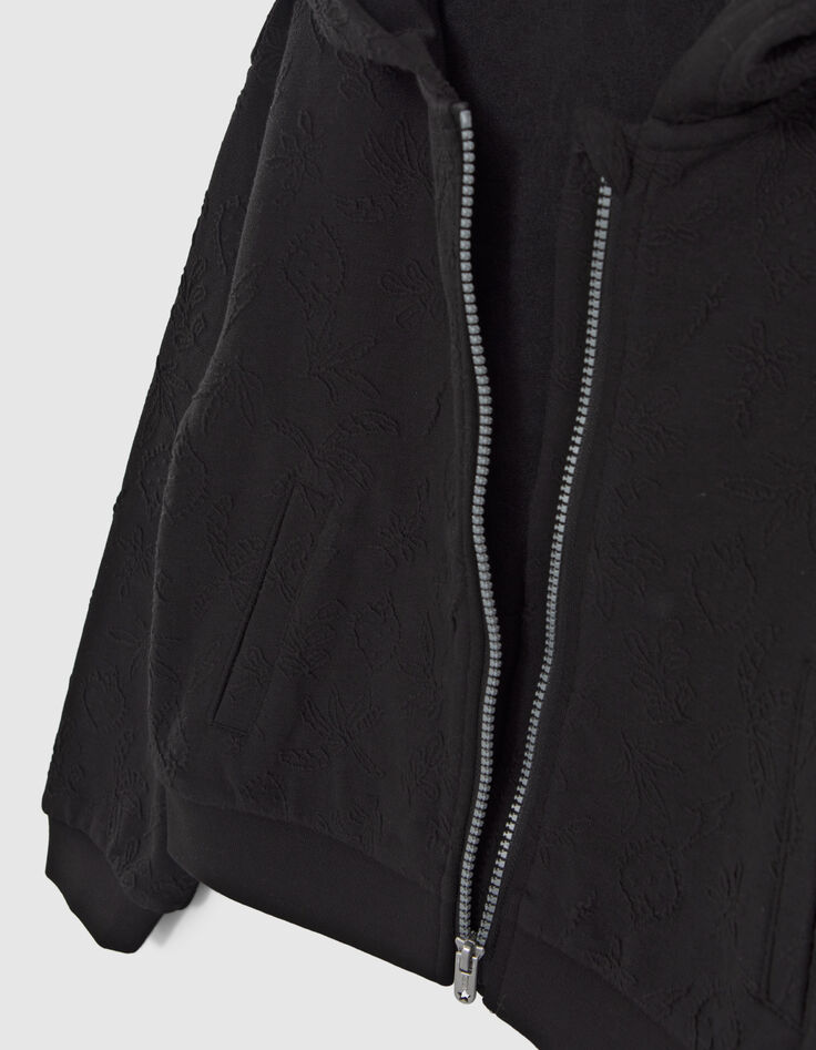Schwarze Sweatstoff-Mädchenjacke mit Dschungel-Rock-Motiv-7