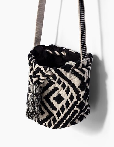 Sac seau blanc cass&eacute; et noir tiss&eacute; fille - IKKS