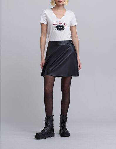Elfenbeinfarbenes T-Shirt mit beflockter Botschaft Damen - IKKS